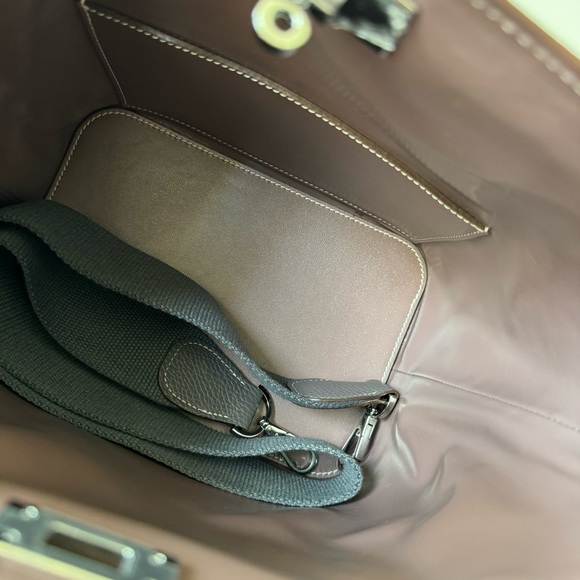 LEATHER INSIDE & OUT | Dark Gray Toolbox Bag Convertible Shoulder Top Handle T14 - Picture 10 of 14